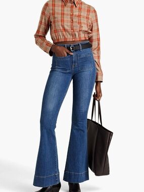 Veronica Beard Mid-Blue High-Rise Flare Sheridan Jeans